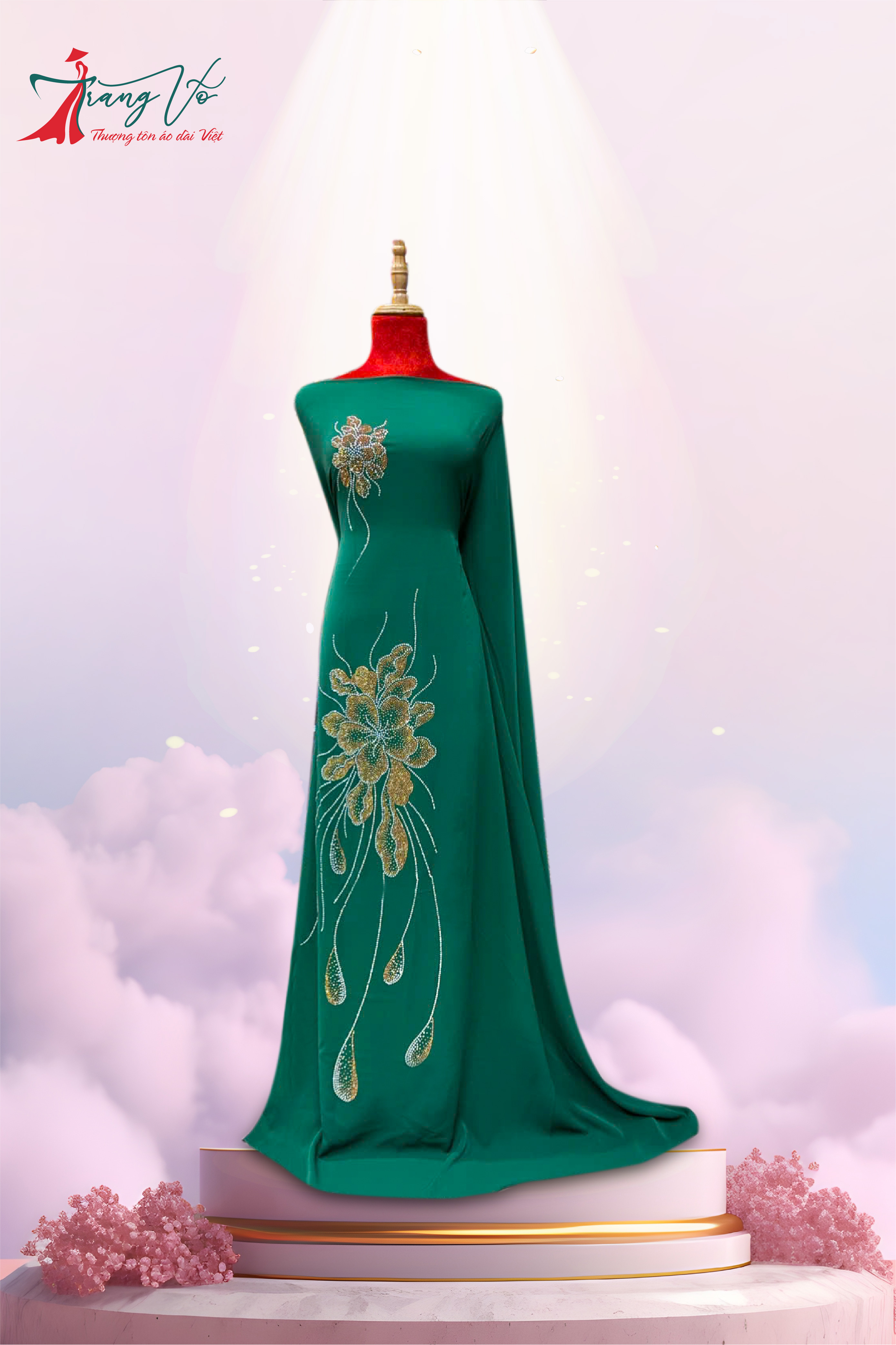 LỤA ÉP ĐÁ HỌA TIẾT HOA XANH CỔ VỊT #08112403